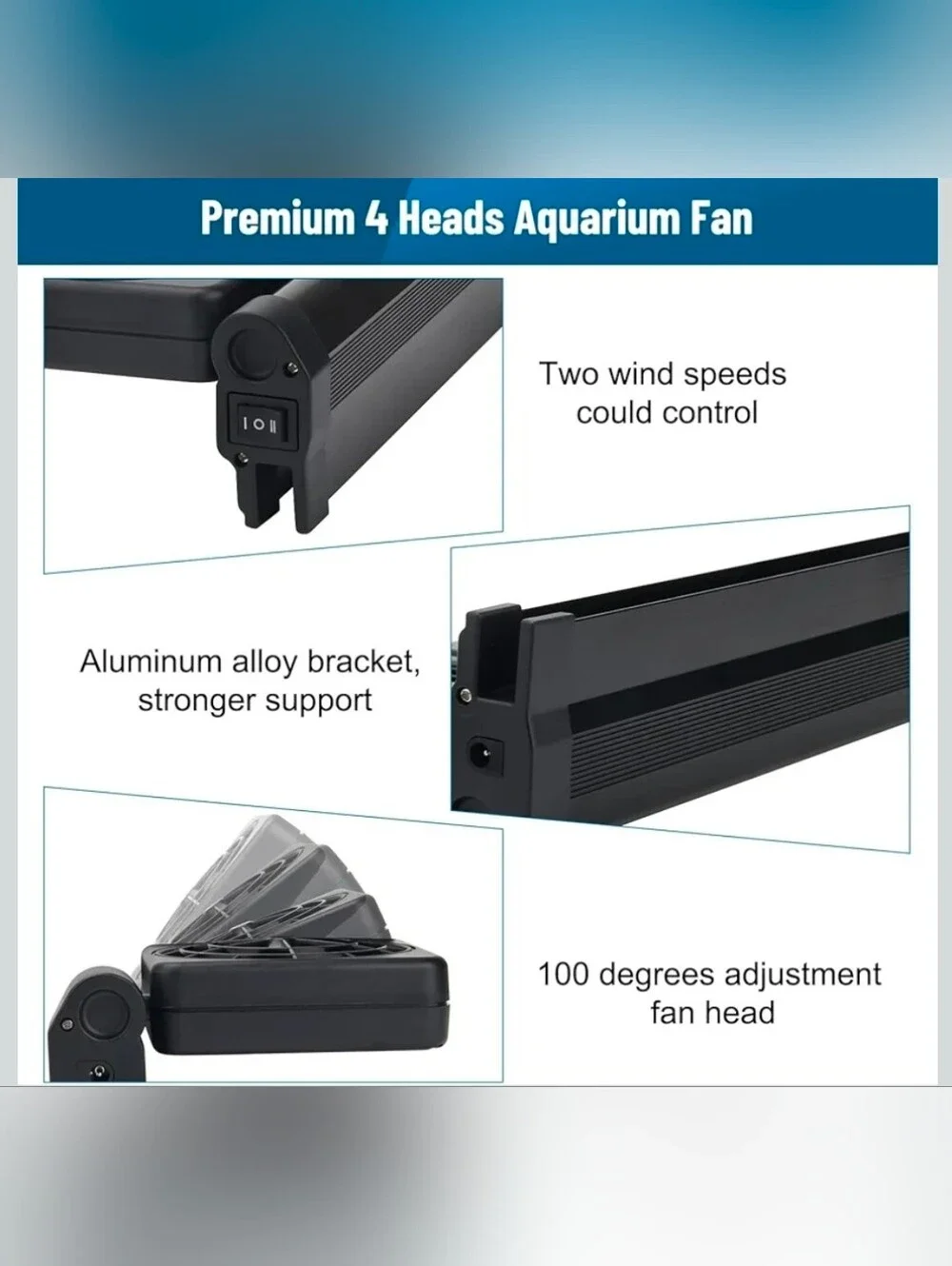 Aquarium Fan 2 3 4 Heads, Aquarium Chillers Cooling Fan Adjustable Fish Tank Fan